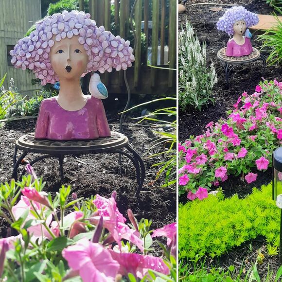 Garden Bust Head Sculpture Red Woman Statue 11 Inch Modern Art Home Decor - Picture 6 of 8